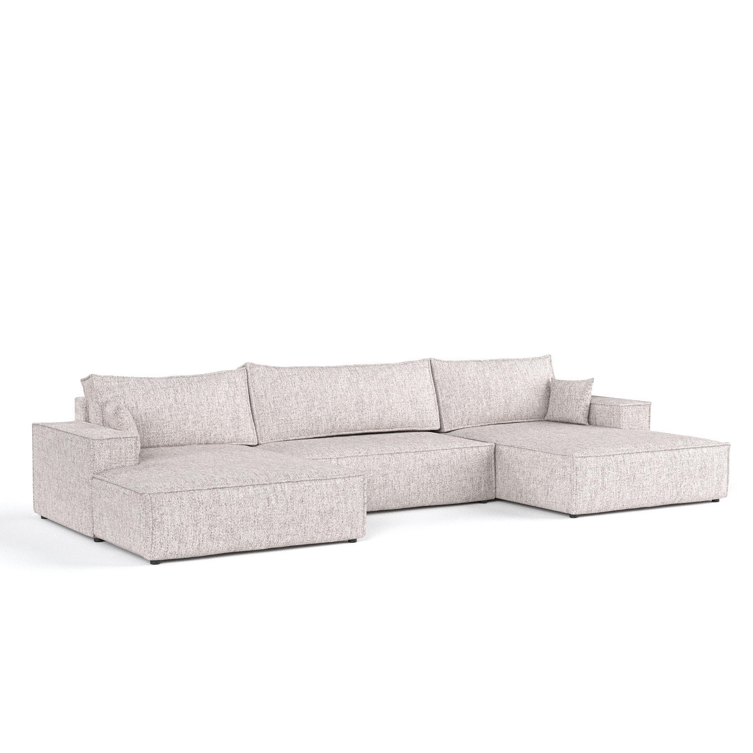WOHNLANDSCHAFT NUBO mit Schlaffunktion Creme im Neve Stoff - Beige/Schwarz, Holz/Holzwerkstoff (398/70/148cm) - AltaBeds