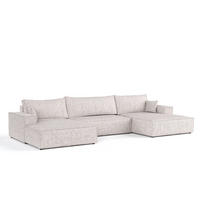 WOHNLANDSCHAFT NUBO mit Schlaffunktion Creme im Neve Stoff - Beige/Schwarz, Holz/Holzwerkstoff (398/70/148cm) - AltaBeds