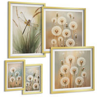 BILDER SET 5er Set - 50x50 cm & 20x30 cm & 40x60 cm Goldrahmen - Weiße Löwenzahnblüten auf hellem Hintergrund - Goldfarben, Kunststoff (40/60cm) - TULUP