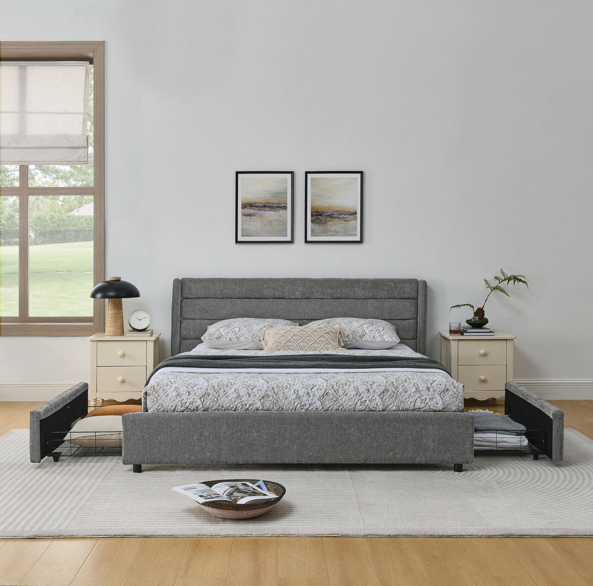 POLSTERBETT 160x200 cm Chenille Schubladen grau - Dunkelgrau, Kunststoff (160/200cm) - LEBENLANG