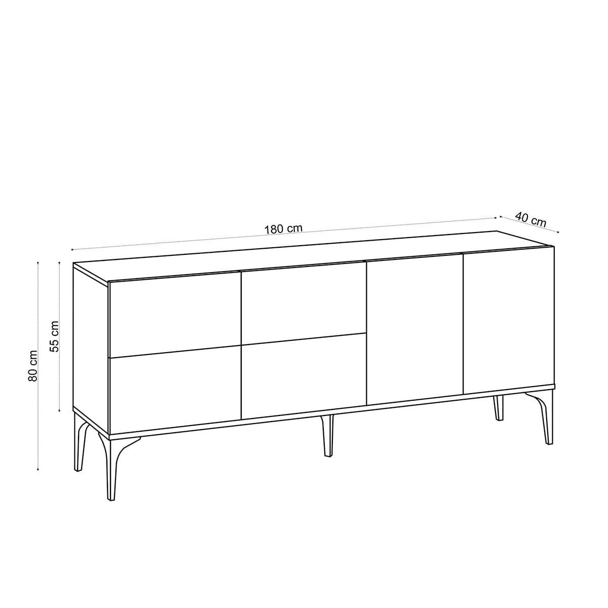 SIDEBOARD 6 Türen Eiche Saphir Dekor Laika 40/80/180 cm - Eschefarben, Holzwerkstoff (10/80/40cm) - Calicosy