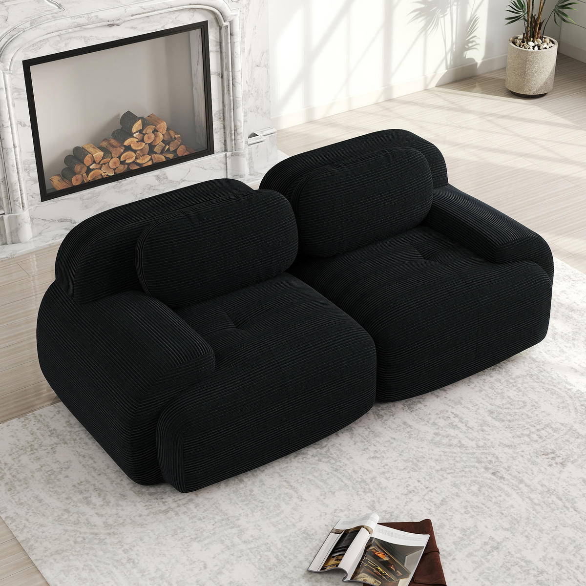 SOFA 2-Sitzer 208/103/75 cm Schwarz - Schwarz, Textil (103/75/208cm)