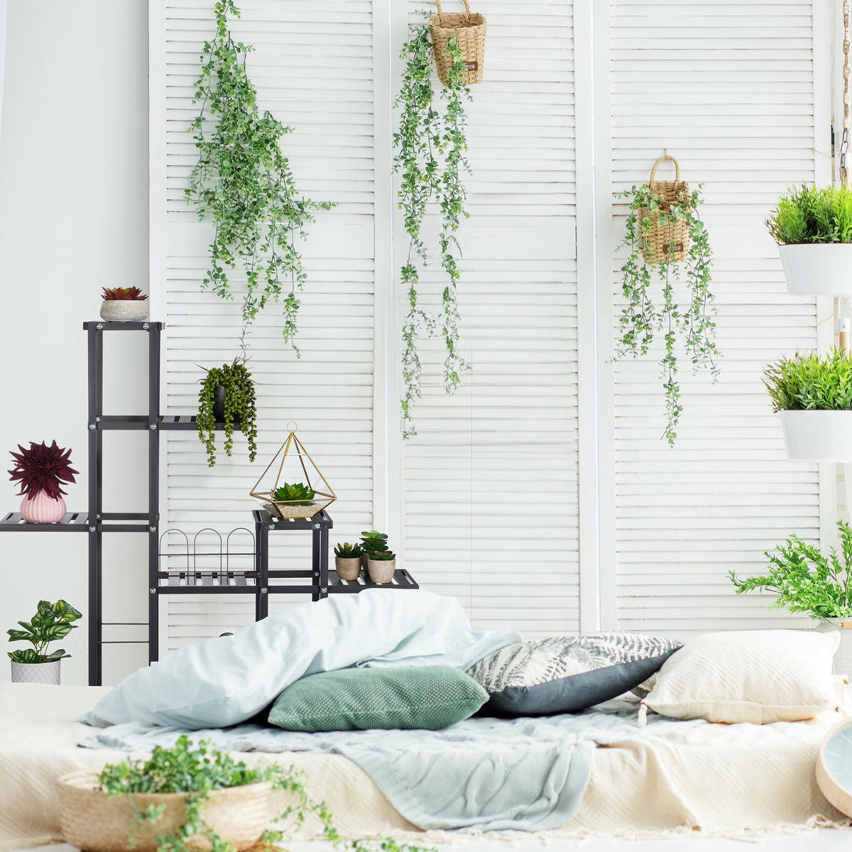 BLUMENSTÄNDER - Schwarz, Kunststoff/Metall (93/91.5/26cm) - Relaxdays