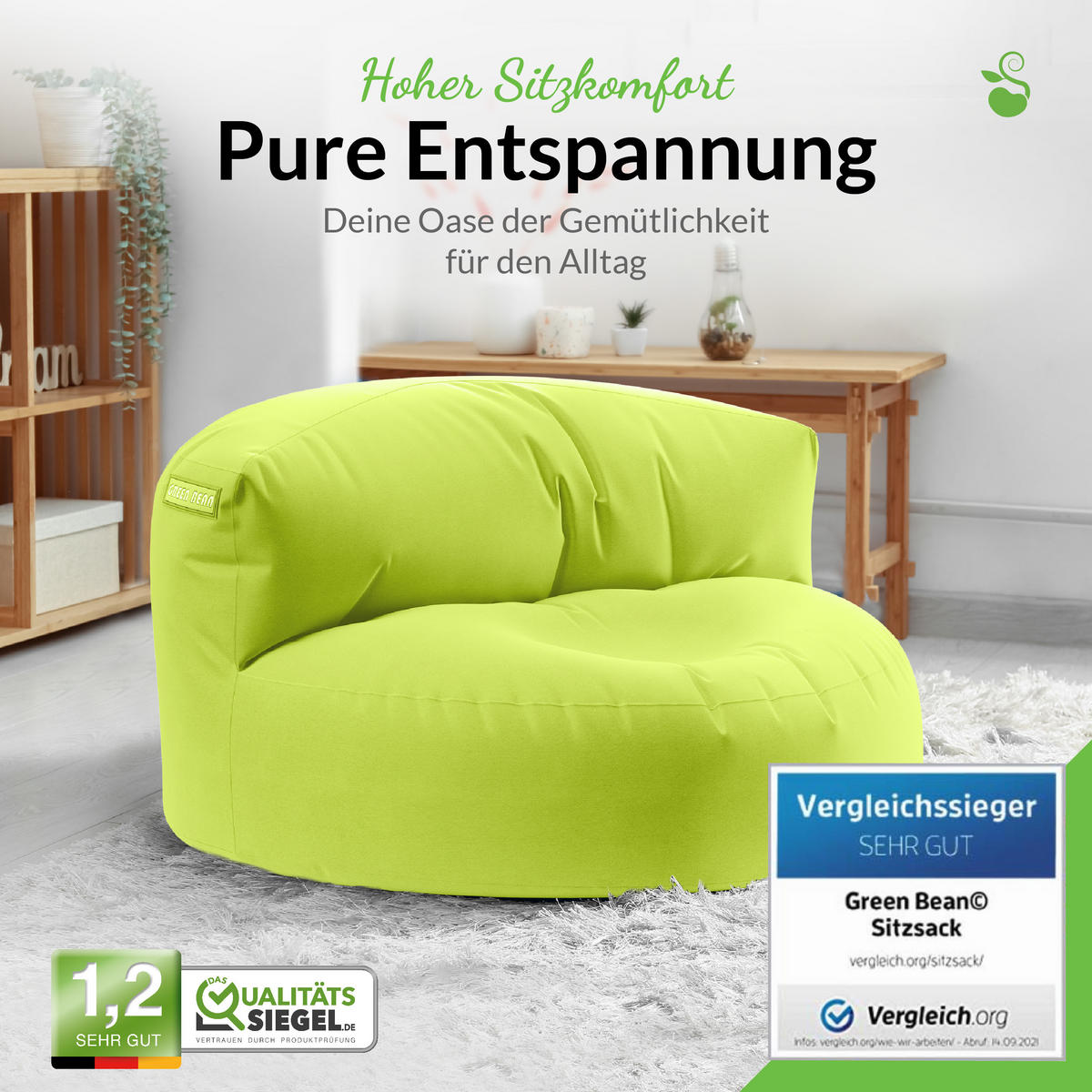 INDOOR OUTDOOR SITZSACK Lounge Sofa - Hellgrün, Textil (90/50/50cm) - Green Bean