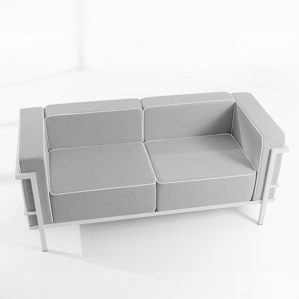 GARTENSOFA TRIGLO 2-Personen, Stahlrahmen, Modern, Weiß - Dunkelgrau/Weiß, Textil/Metall (164/70/69cm) - KONSIMO®