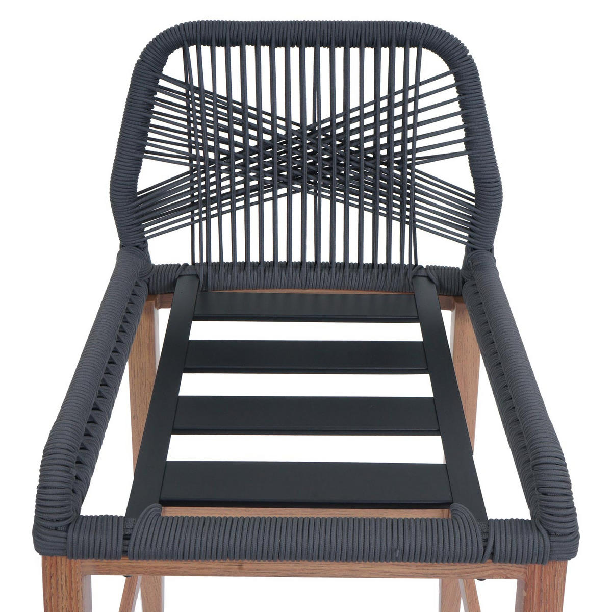 GARTENSTUHL 2er-Set HxBxT 101x45x50cm Sitzhöhe 76cm Anthrazit Kissen Dunkelgrau Seilgeflecht Metall Holz-Optik - Anthrazit, Metall (45/101/50cm) - PROREGAL