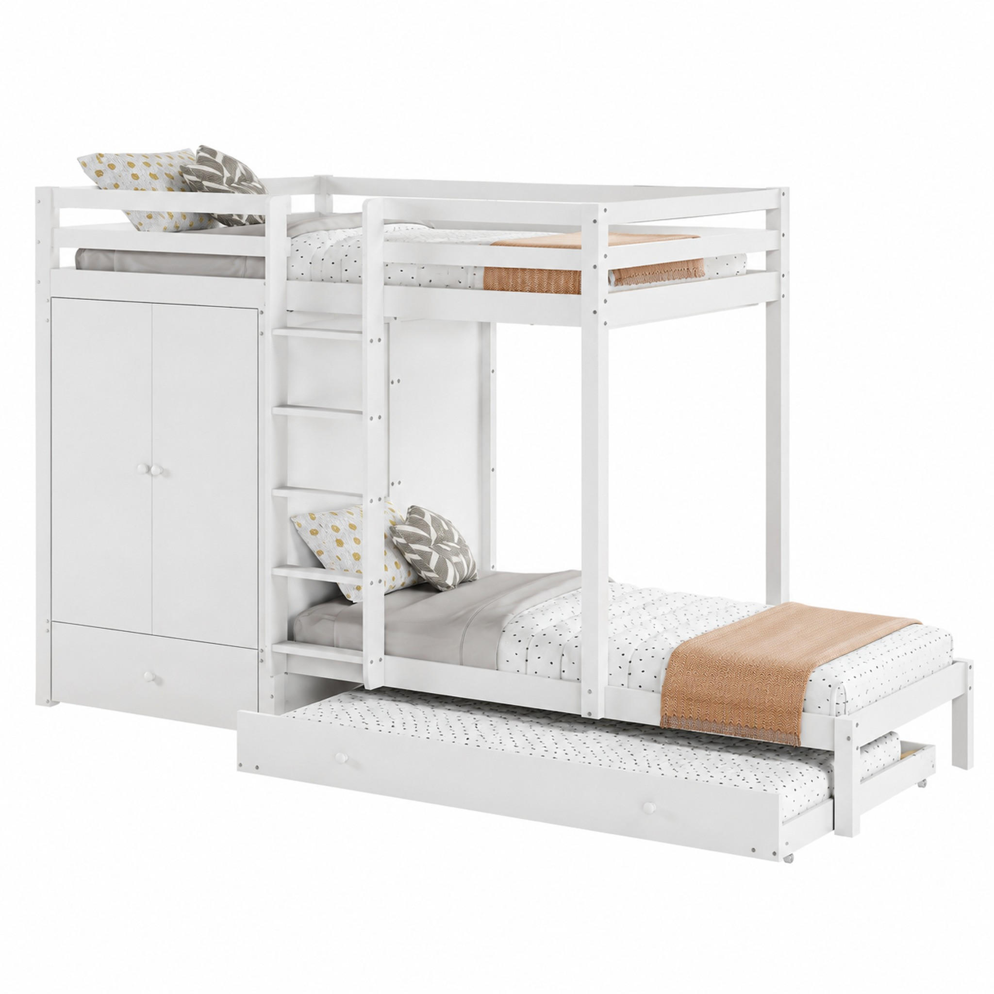 ETAGENBETT mit Ausziehbett und Schrank 90x200 cm Holz Weiß - Weiß, Holz (90/200cm) - Meubliv