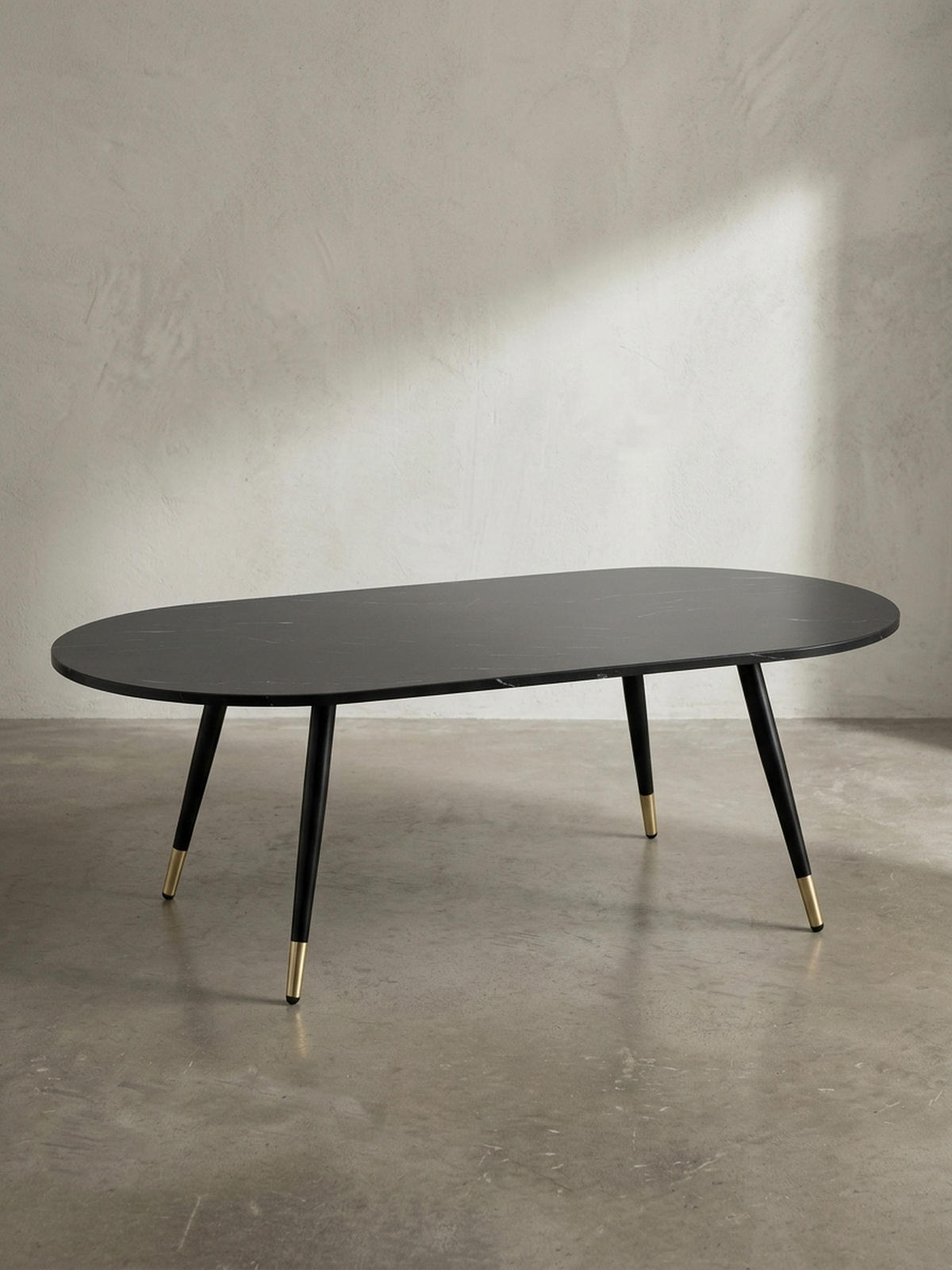 COUCHTISCH oval in Marmor-Optik – mit Metallgestell im modernen Design, Schwarz 120x60x42 cm - Goldfarben/Schwarz, Holzwerkstoff/Metall (60/120/42cm) - KADIMA DESIGN
