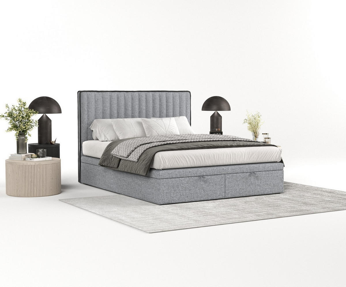 POLSTERBETT Keva mit Stauraum 120/200 cm Grau im Alta Stoff - Schwarz/Grau, Holz/Holzwerkstoff (120/200cm) - AltaBeds