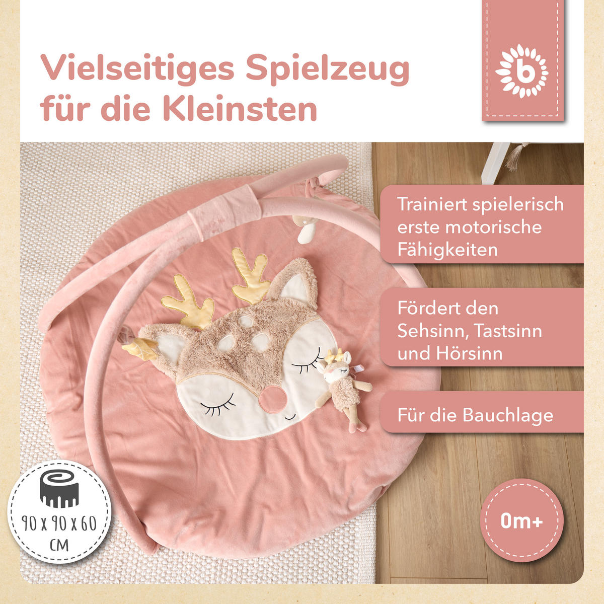 SPIELDECKE mit Activitybogen Reh Ella - Rosa, Textil (90/90cm) - Bieco Spielwaren