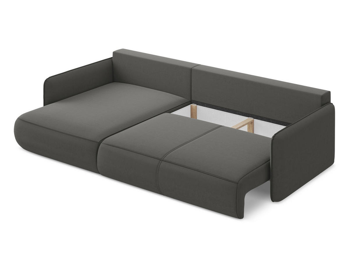 ECKSOFA mit Schlaffunktion Samt Stoff Grau - Dunkelgrau/Schwarz, Kunststoff/Textil (148/240cm) - Makamii