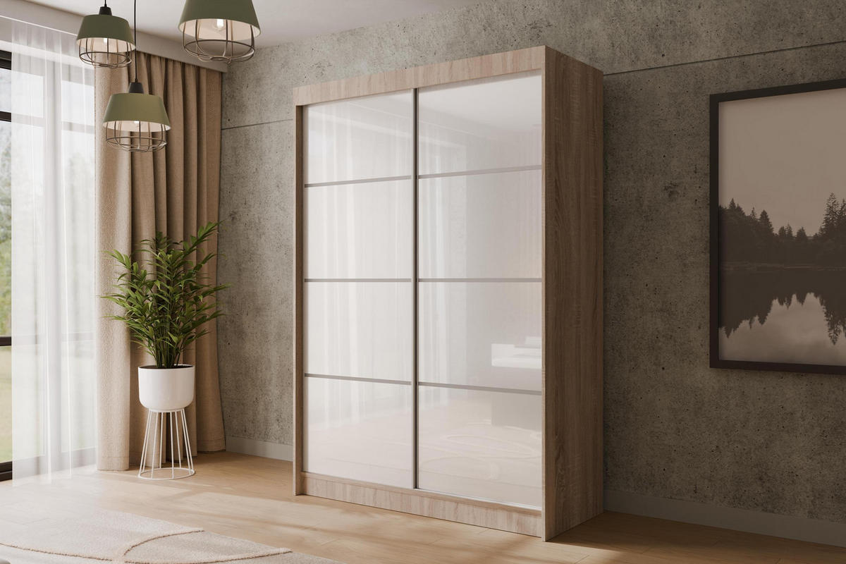 KLEIDERSCHRANK PEKA III - 120 cm - Sonoma Eiche|Weiß - Weiß/Sonoma Eiche, Holzwerkstoff (120/215/61cm) - ALTDECOR