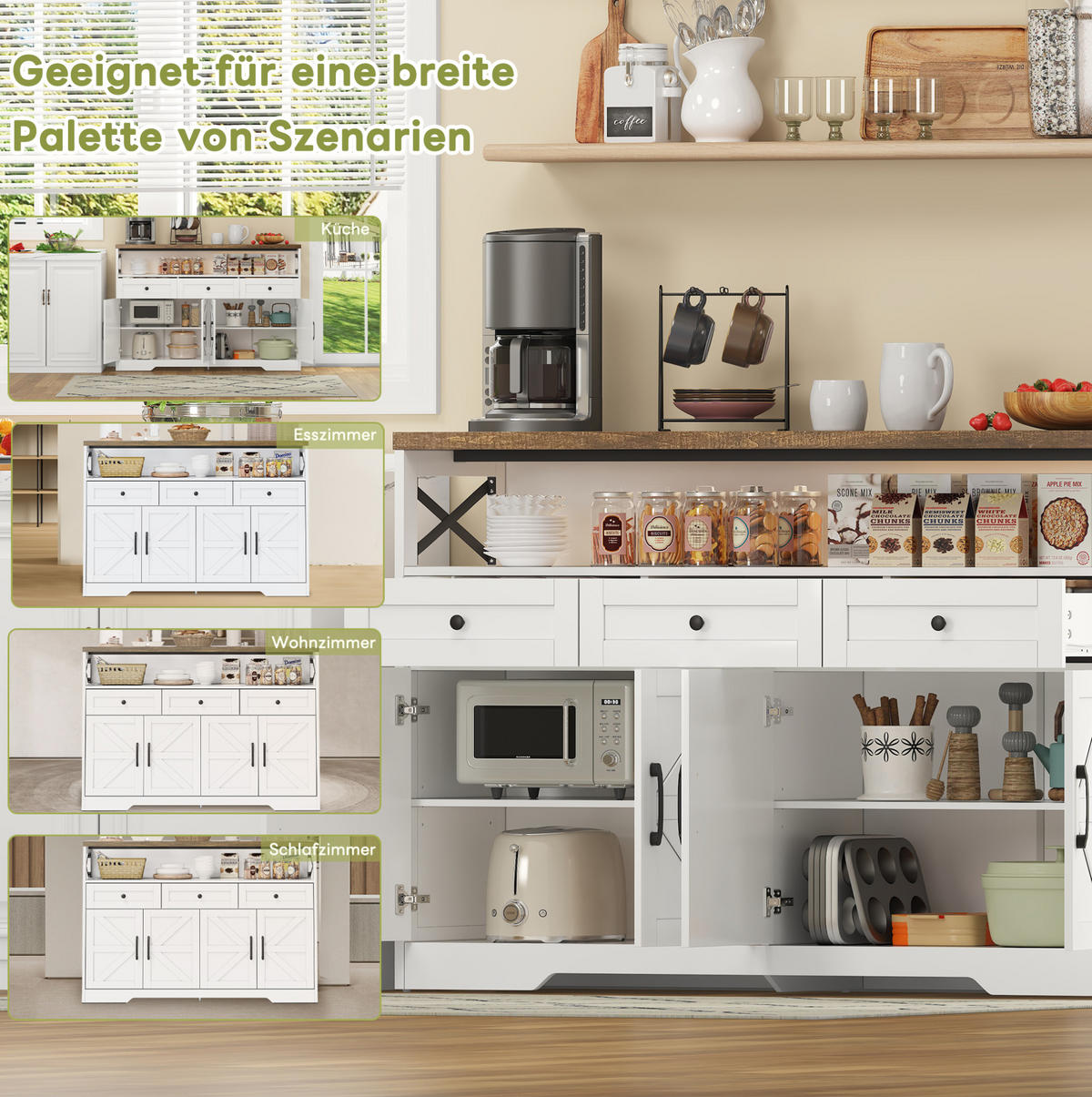 SIDEBOARD 140/35/95 cm aus MDF mit 3 Schubladen und 2 Türen Braun/Weiß - Braun, Holzwerkstoff (140/95/35cm) - Modenvie
