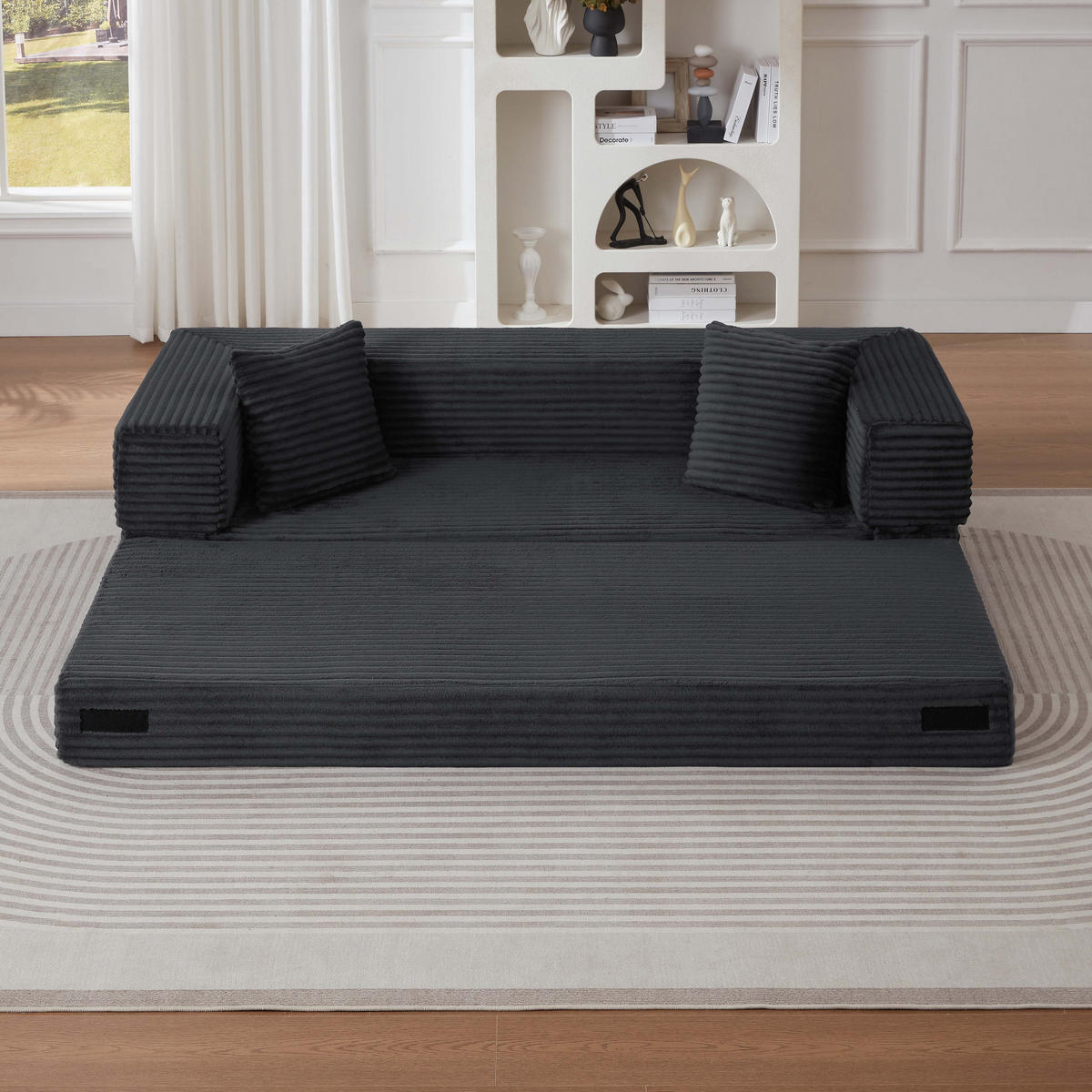 SCHLAFSOFA DE-34899 quadratisch umwandelbar Dunkelgrau - Dunkelgrau, Textil (200/60/76cm) - ComfortXL