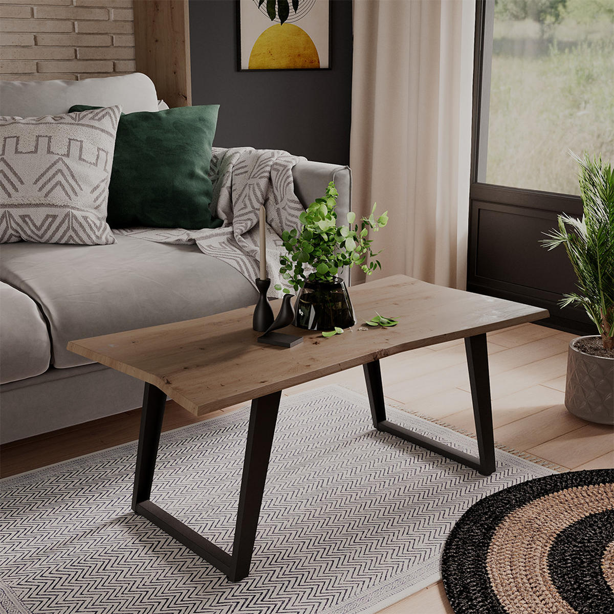 COUCHTISCH Yan Artisan 100 x 50 cm - Hellgrau, Holzwerkstoff (50/100/40cm) - Vicco