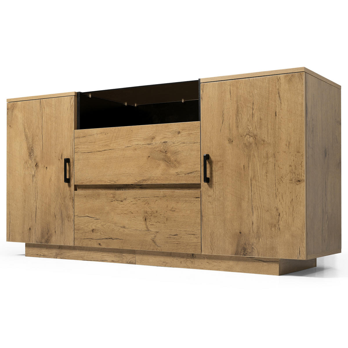 SIDEBOARD 140/40/70 cm Eiche aus Holzwerkstoff mit ESG-Glas und 2 Schubladen - Eichefarben, Glas (140/70/40cm) - OKWISH