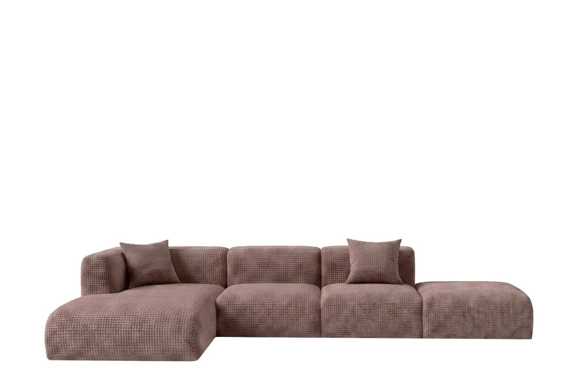 ROHOVÁ SEDAČKA ve tvaru L s taburetem, žinylková látka Cremona, Taupe, Levá, GRETA - šedohnědá, dřevo (386/179cm) - Kaiser Möbel