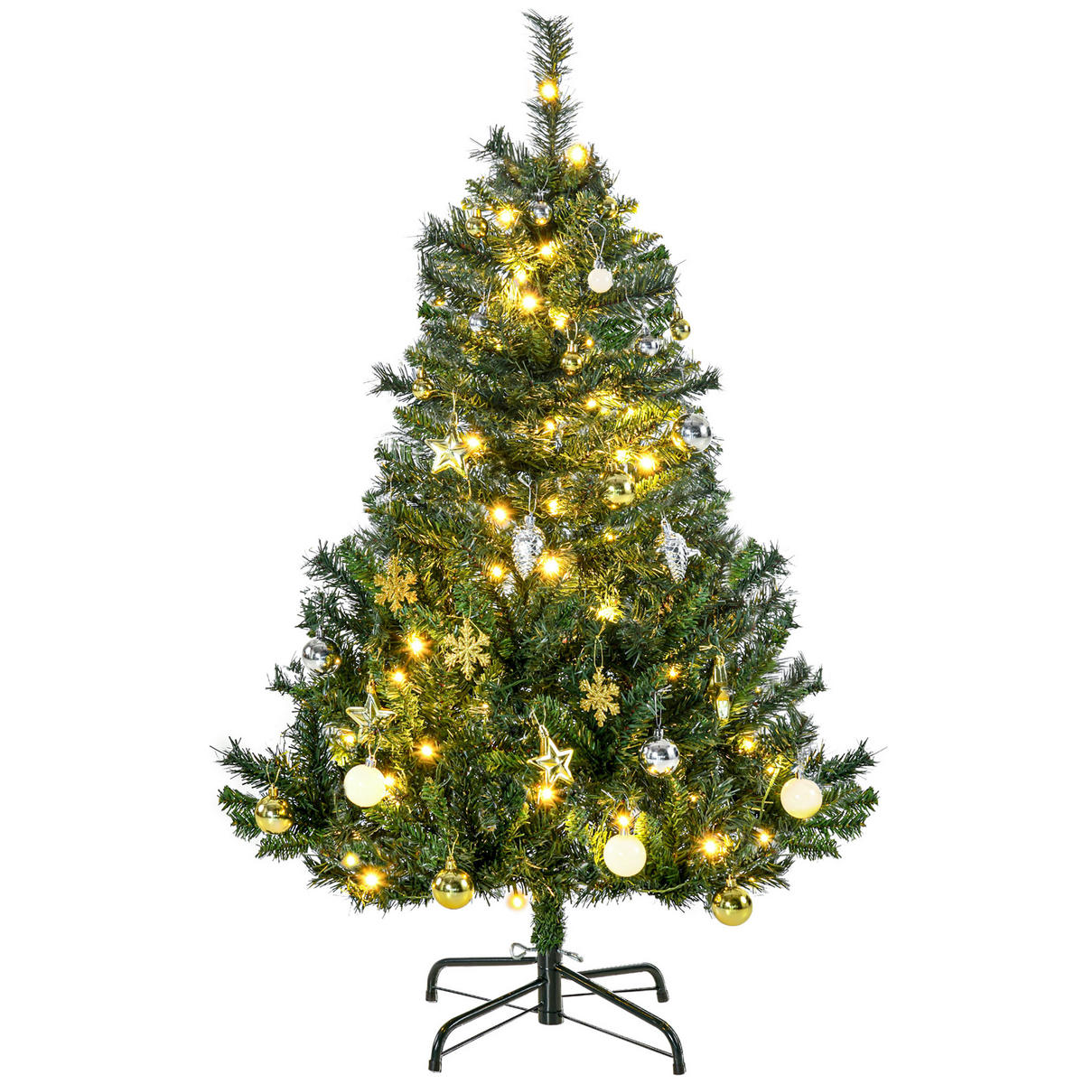 WEIHNACHTSBAUM Tannenbaum mit Deko 80/120 LEDs 307 Spitzen Ø75 x 120H cm - Grün, Kunststoff/Metall (120cm) - HOMCOM