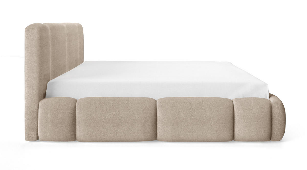 DOPPELBETT 200x200 Avelin mit Bettkasten, LED, Bouclé, Beige - Beige, Holz/Metall (200/200cm) - Emporius