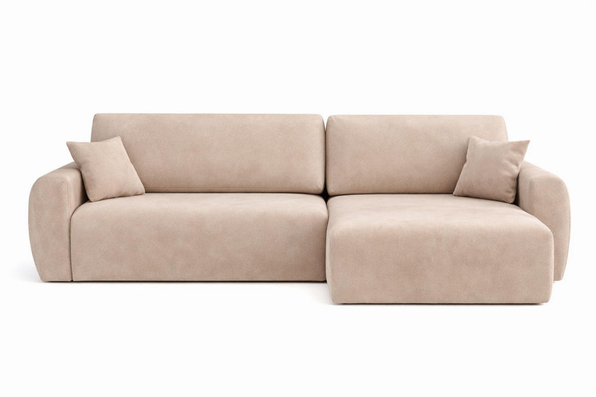 ECKSOFA Mit Schlaffunktion, Ariel XL, Velours, Stoff Salvador, Beige, Rechts - Beige, Holz (280/142cm) - Kaiser Möbel