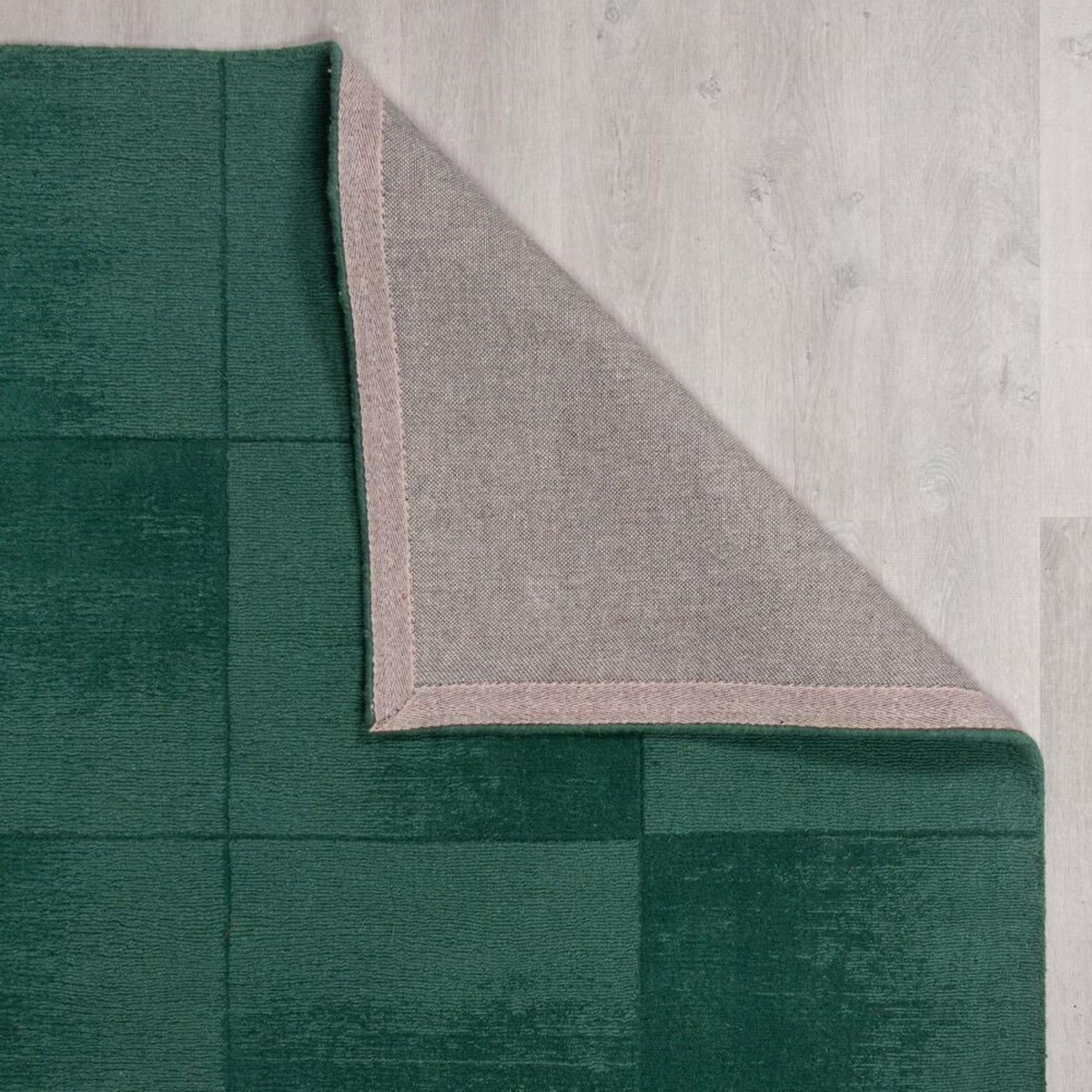 WOLLTEPPICH Karo-Design, handgeschnitzt SID, Grün 200x290 cm - Grün, Textil (200/290cm) - KADIMA DESIGN