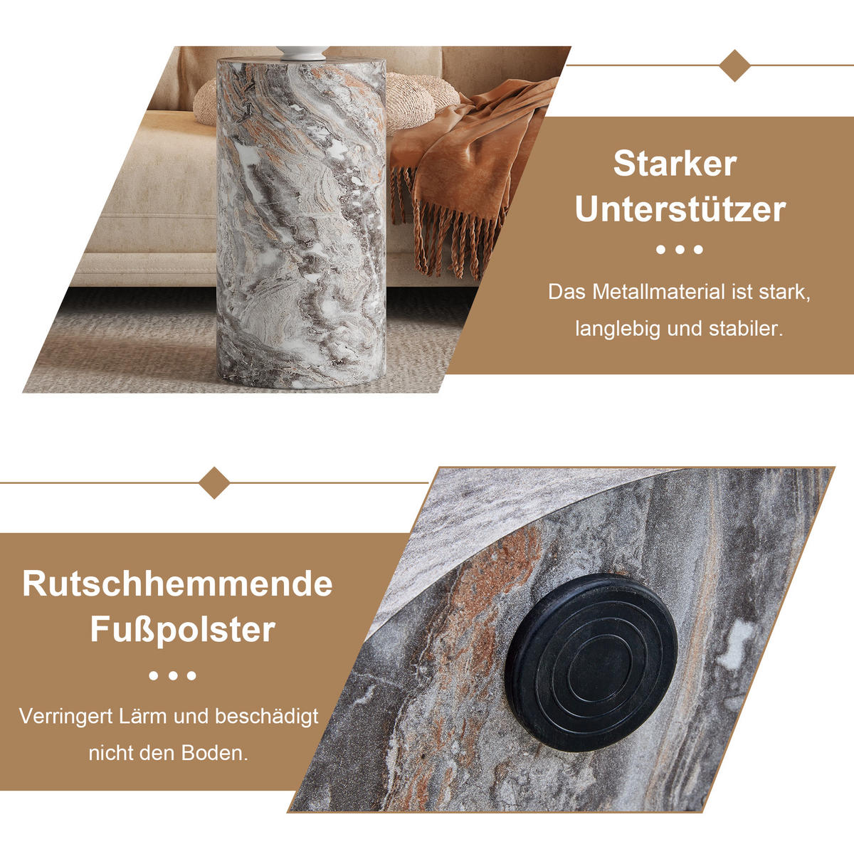 COUCHTISCH rund 30/30/55 cm Grau in Marmoroptik aus MDF wasserabweisend - Grau, Holzwerkstoff (30/30/55cm) - OKWISH