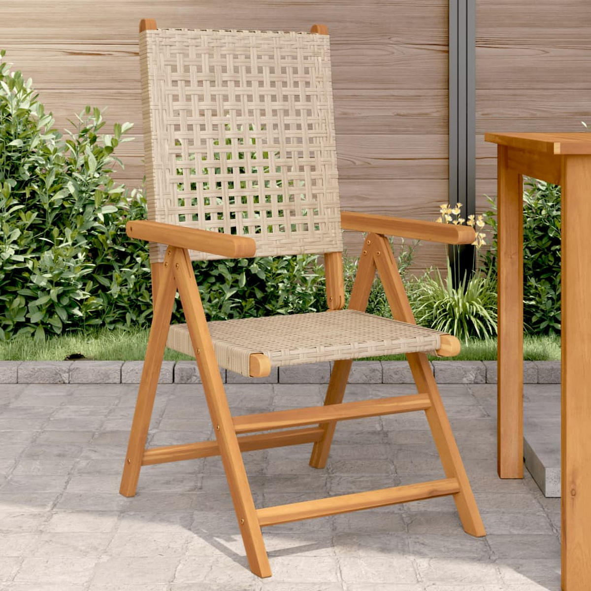 GARTENSTÜHLE 2er Set Beige Massivholz Akazie Und Poly Rattan - Beige, Holz (57/109/70cm) - vidaXL