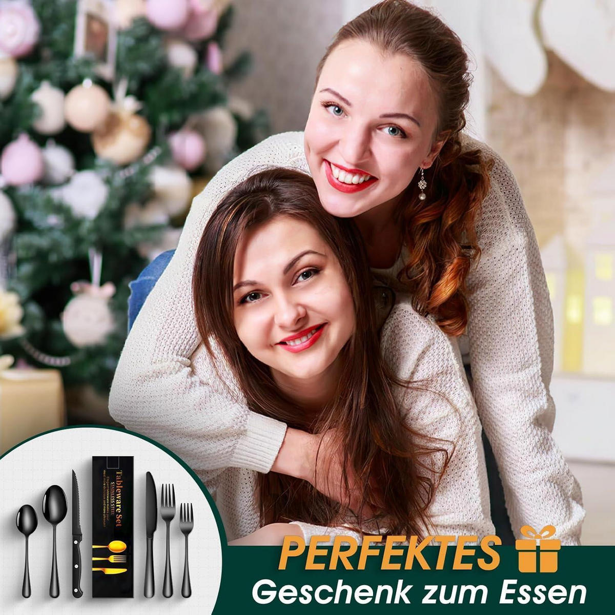 BESTECKSET 24-teilig Schwarz Edelstahl - Schwarz, Metall