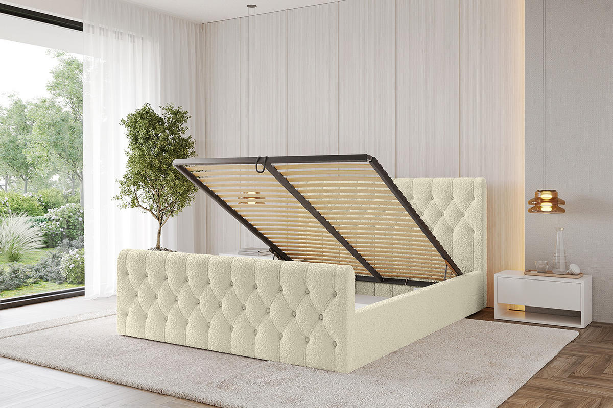POLSTERBETT mit Bettkasten, Fußteil und Lattenrost, Boxbett mit Matratze H3/H4 - RENO-Z 160x200 Beige - Taupe, Holzwerkstoff/Textil (160/200cm) - ALTDECOR