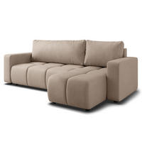 ECKSOFA RAMIL Beige Plüsch-Stoff mit Schlaffunktion - Beige, Holz (240/149cm) - MASSENO