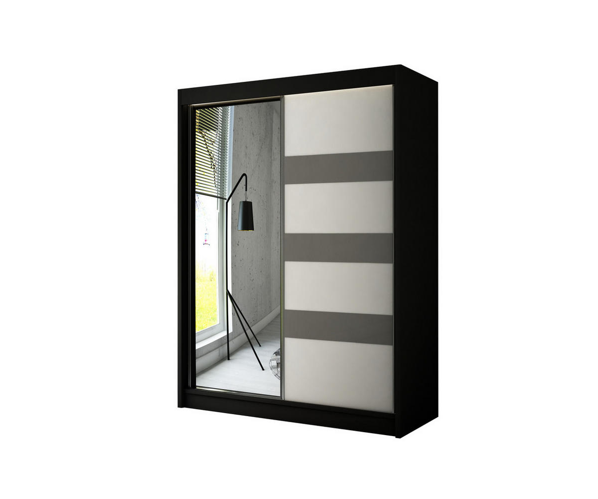 KLEIDERSCHRANK mit LED, Spiegel und Schiebetüre LOSTE - 150 cm Schwarz|Grau - Schwarz/Grau, Holzwerkstoff (150/215/61cm) - ALTDECOR