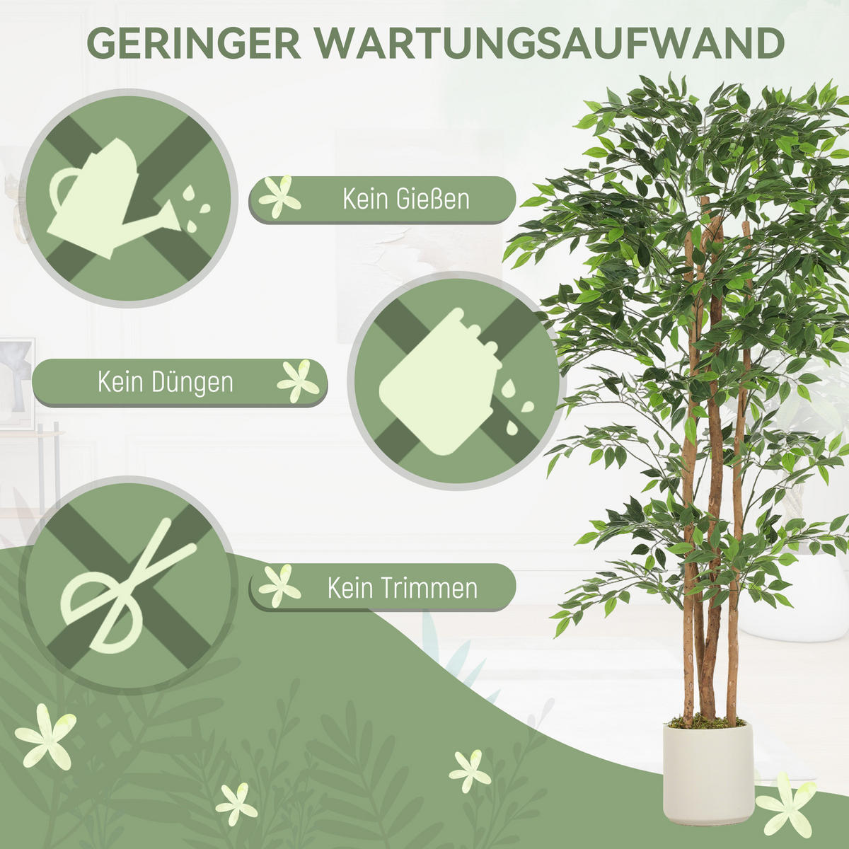 KÜNSTLICHER Banyanbaum 180 cm Kunstpflanze mit Massivholzstamm, Topf, Grün - Grün, Kunststoff (180cm) - HOMCOM