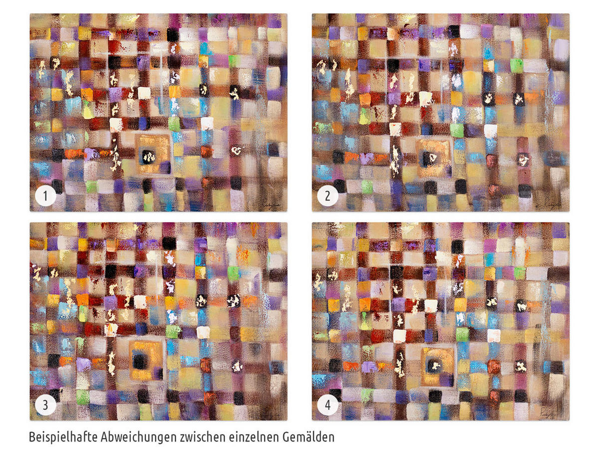 RUČNE MAĽOVANÝ AKRYLOVÝ OBRAZ 100/75 cm, viacfarebný, abstraktný geometrický motív - viacfarebná, drevo/textil (100/75cm) - KUNSTLOFT