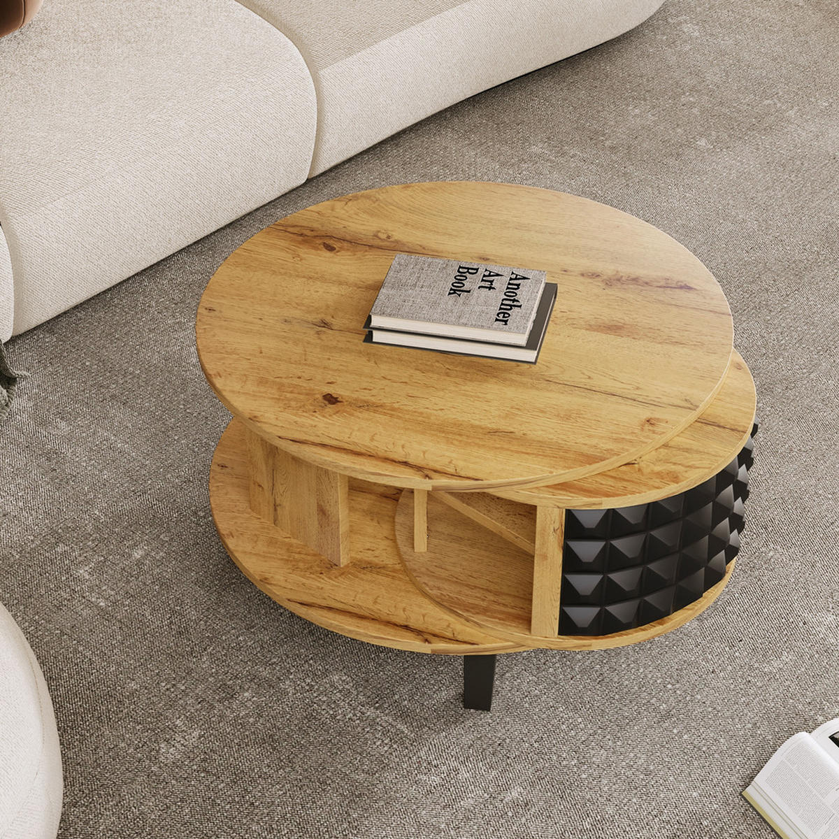 COUCHTISCH Drehtisch Versteckte Ablage Beistelltisch Modern Wohnzimmer - Braun, Holz (87/85.98/11cm) - FLIEKS