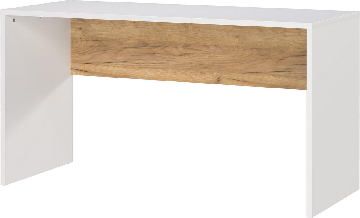 SCHREIBTISCH – Beige/Weiß, 140x60x75 cm, Wangenschreibtisch mit Knieblende, stoßfest - Weiß, Holz/Holzwerkstoff (60/140/75cm) - KADIMA DESIGN