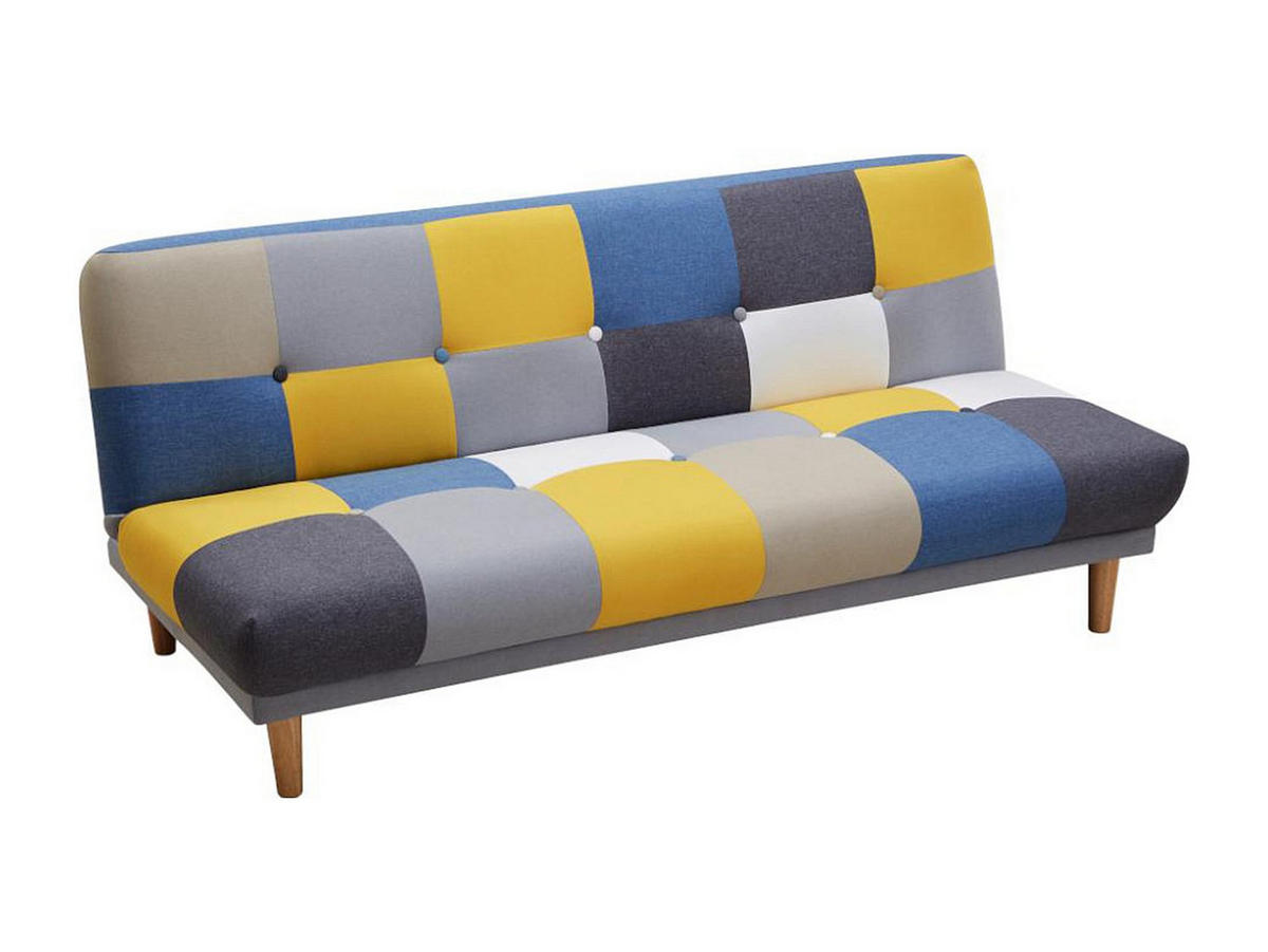 SCHLAFSOFA Klappsofa 3-Sitzer - Stoff - Patchwork Grau, Blau & Gelb - MARDAG - Multicolor, Textil (178/74/98cm) - Vente-Unique