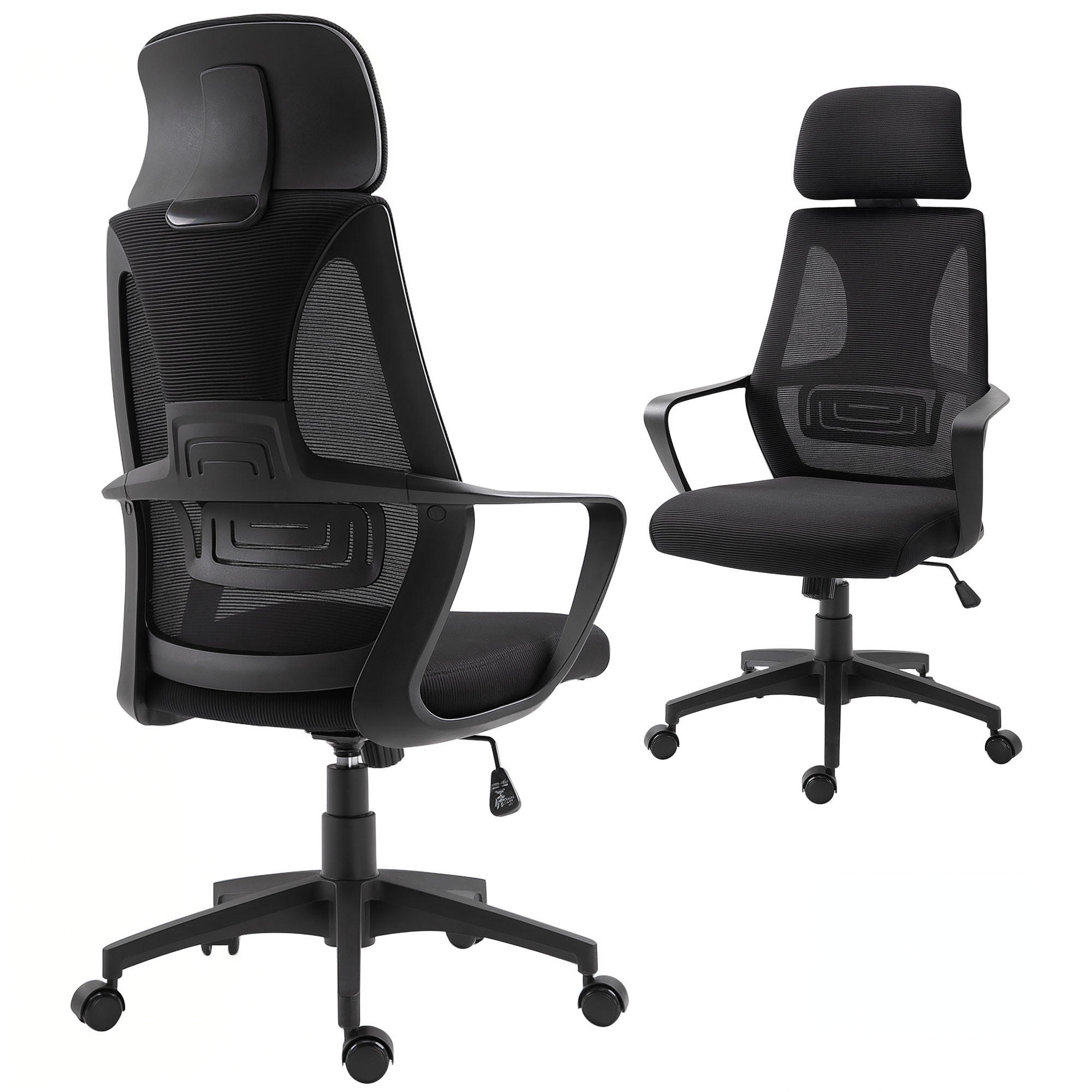 BÜROSTUHL Polyester Schaumstoff Schwarz - Schwarz, Kunststoff (55/126/64cm) - Vinsetto