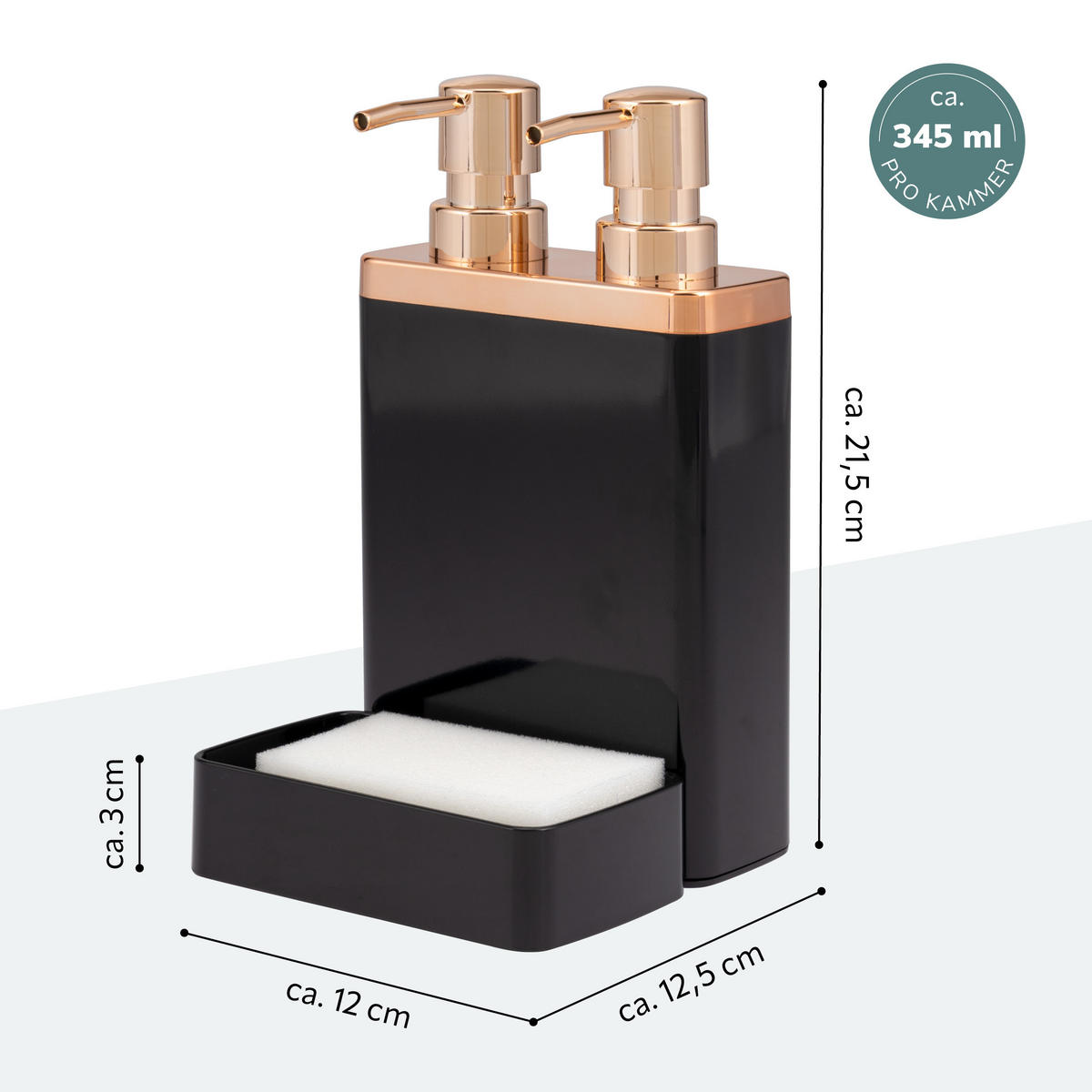 SEIFENSPENDER, schwarz - Schwarz, Kunststoff (12/21.5/12.5cm) - bremermann
