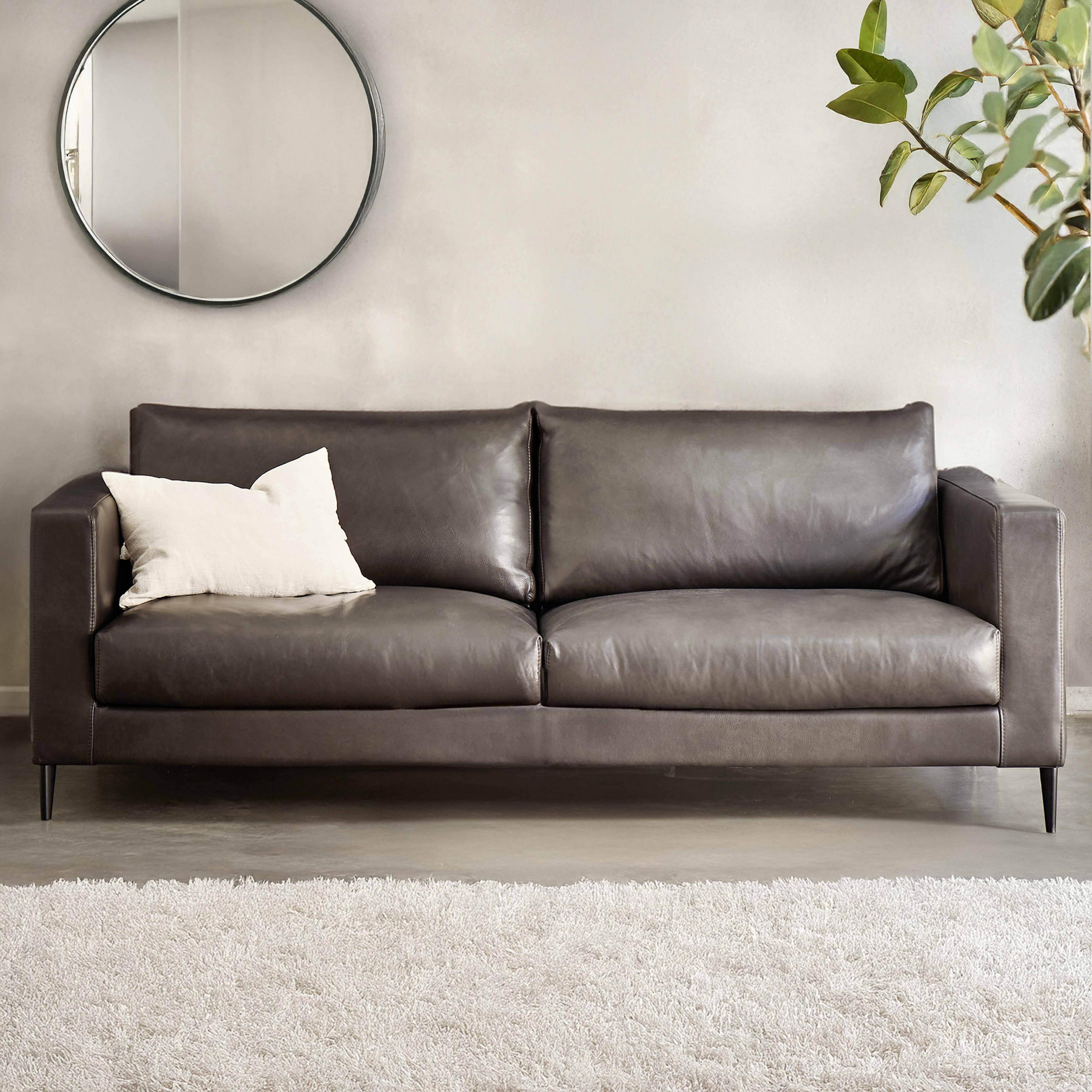 3-SITZER-SOFA, Leder, Schwarz - Schwarz, Leder (102/85/220cm) - Oviala