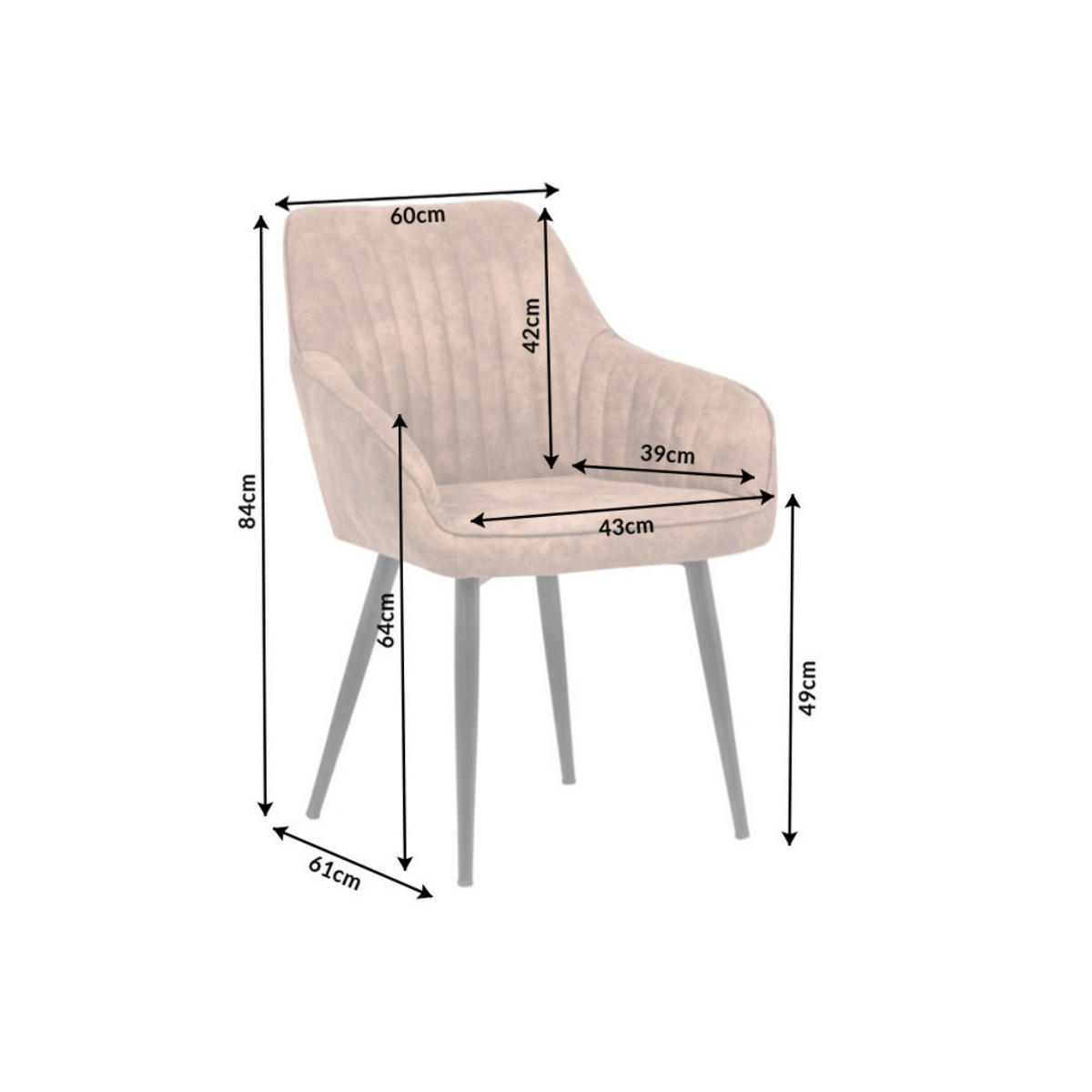 ARMLEHNSTUHL TURIN Microfaser Vintage Hellbraun - Hellbraun/Schwarz, Textil/Metall (60/84/61cm) - riess-ambiente