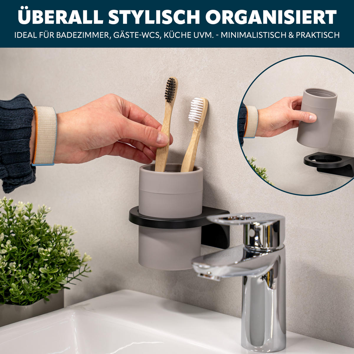 ZAHNPUTZBECHER SAVONA Softtouch, taupe, rund - Taupe, Kunststoff (9/11/9.5cm) - bremermann