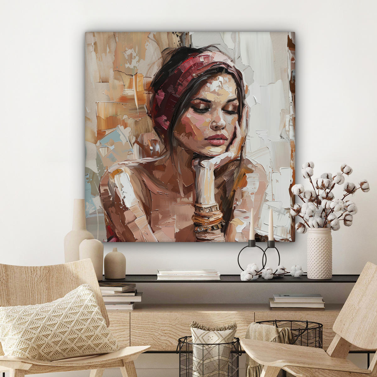 LEINWANDBILD Frau - Lackierung - Porträt - Modern Deko Groß 90x90 cm - Altrosa, Textil (90/90cm) - MuchoWow