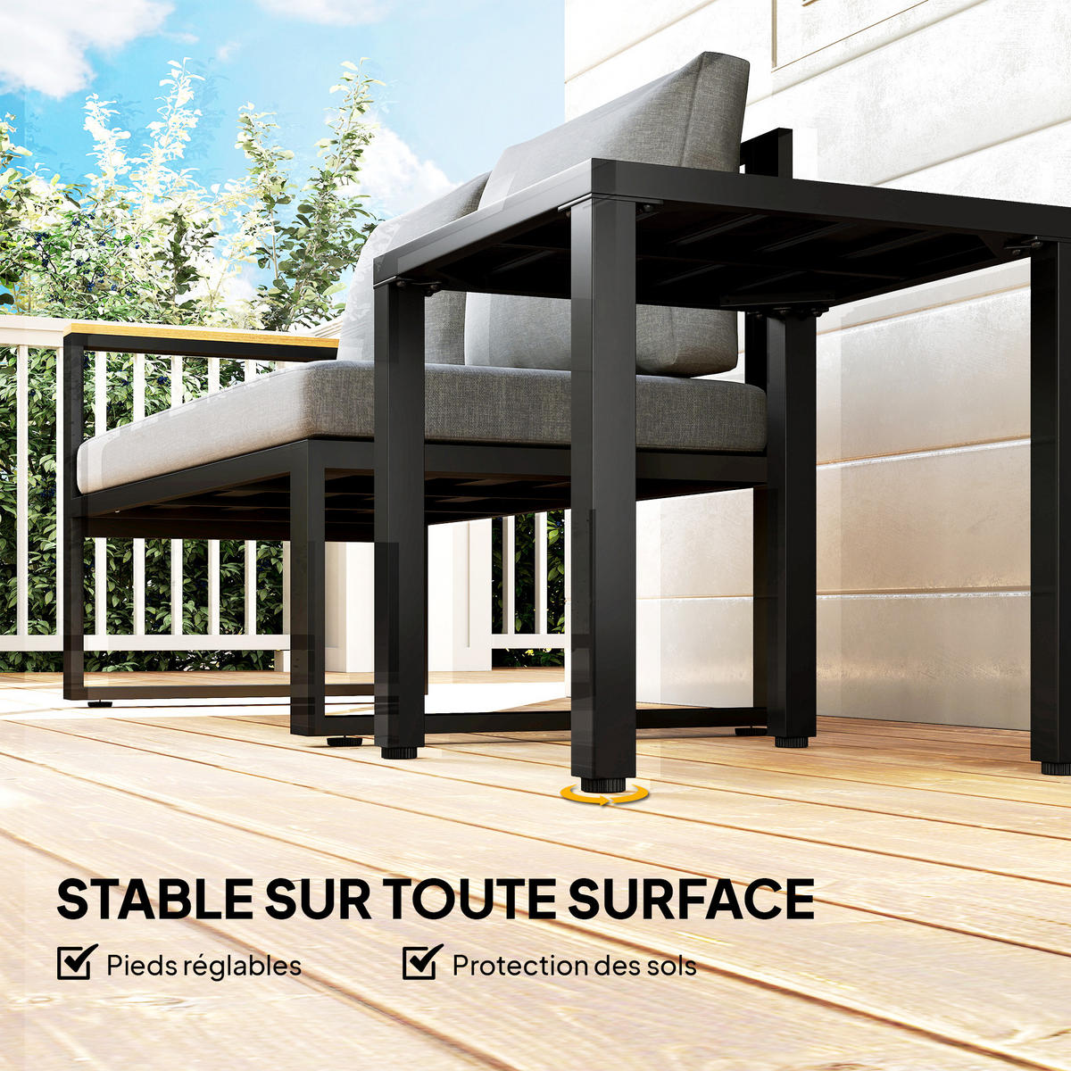 GARTENBEISTELLTISCH DE-14187 quadratisch 45x45 cm, höhenverstellbare Füße Schwarz - Schwarz, Metall (45/45/45.5cm) - ComfortXL