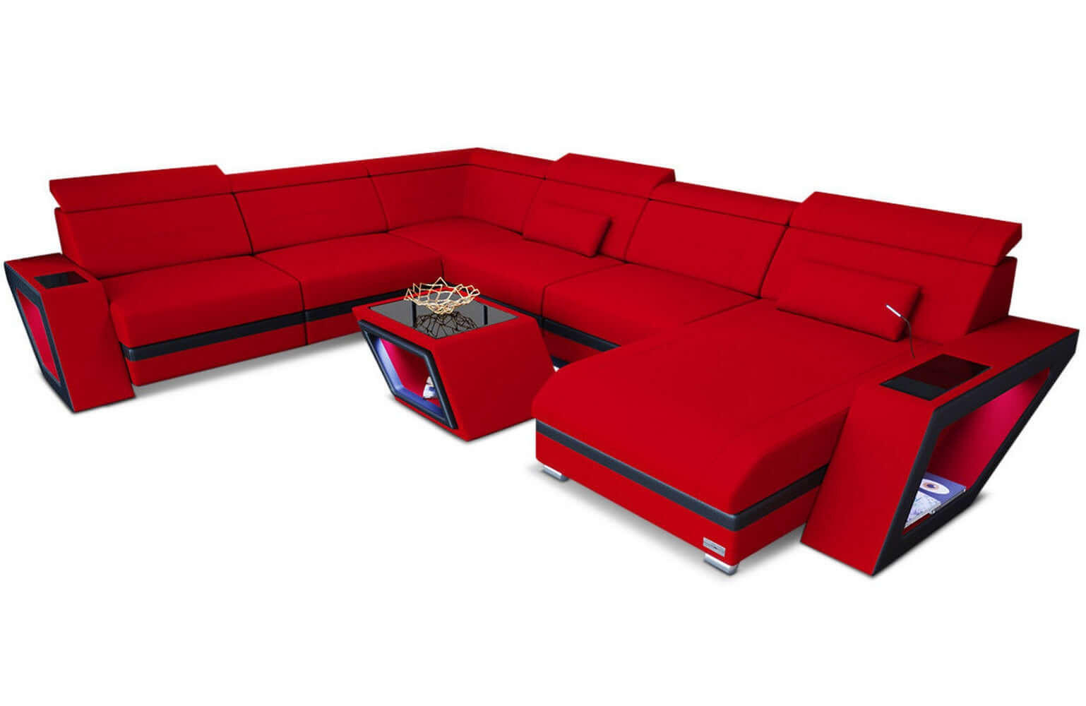 WOHNLANDSCHAFT Catania Rot Schwarz Mikrofaserstoff - Rot, Kunststoff (349/89/264cm)