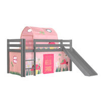 HOCHBETT mit Rutsche Karolina Massivholz Grau Textilset Spring 2 - Hellrosa/Grau, Holz (90/200cm) - 58aufmkessel