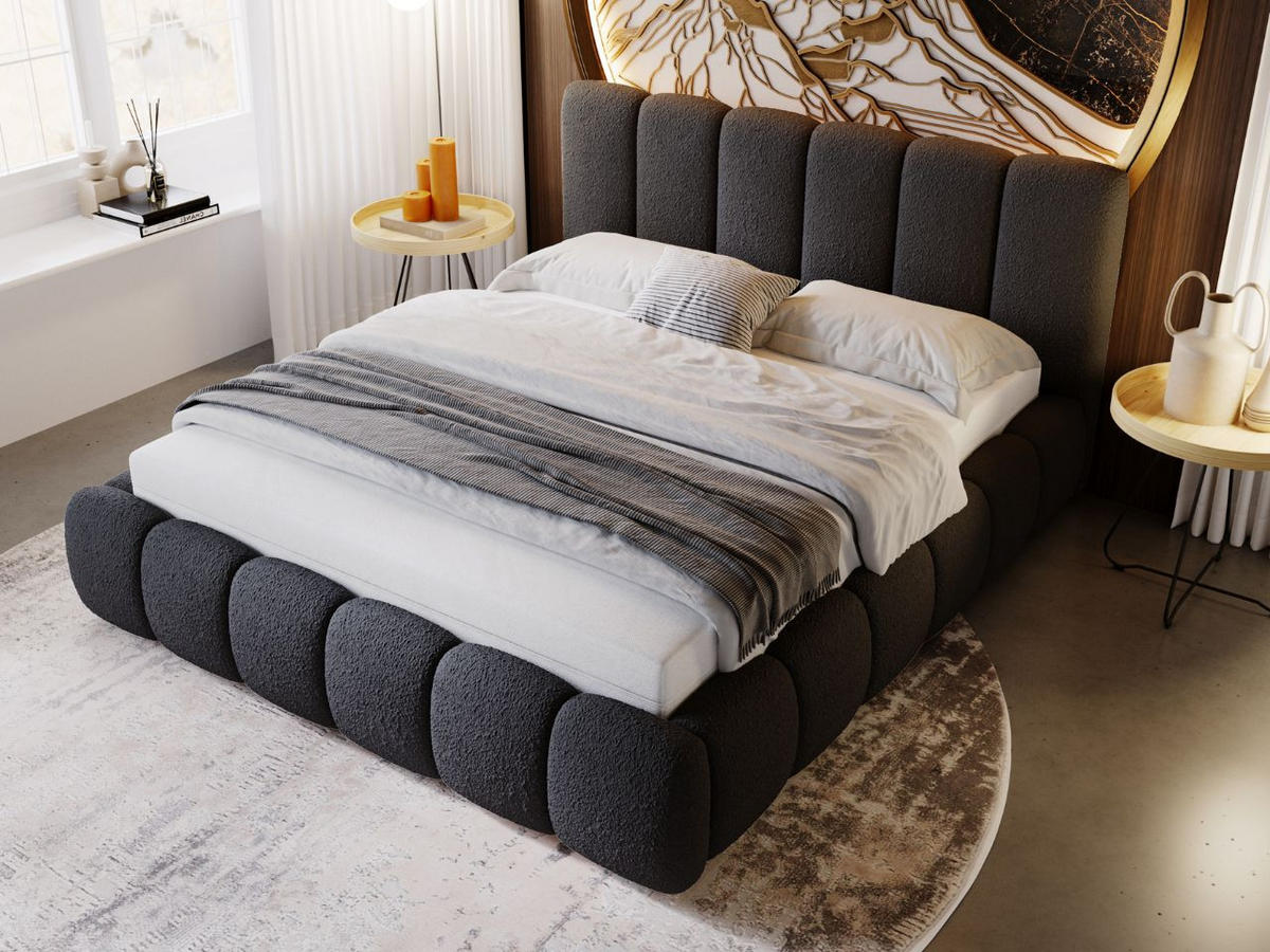 POLSTERBETT Cloud 180x200 Bouclé-Stoff Schwarz - Schwarz, Textil (180/200cm) - Graingold