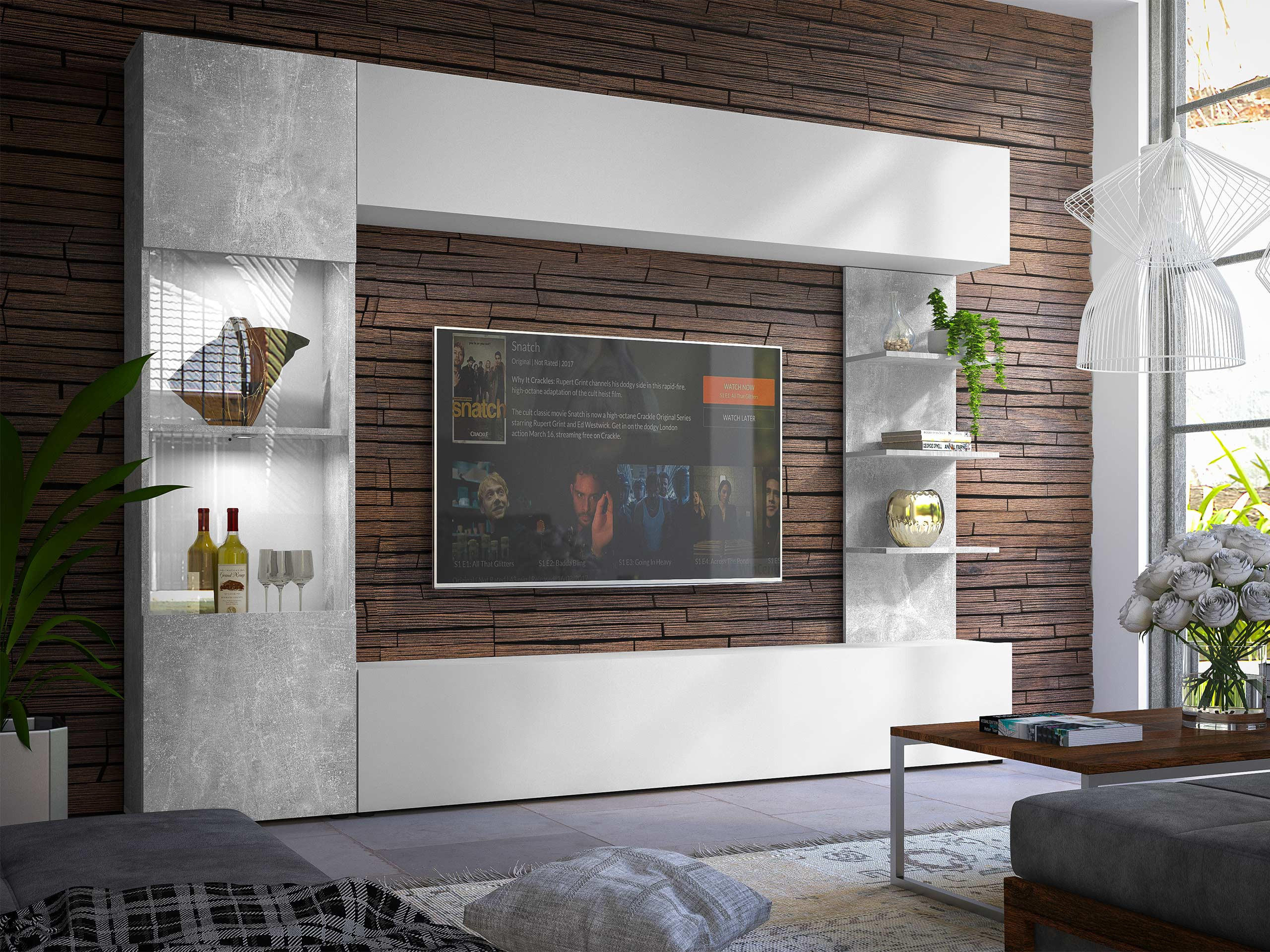 WOHNWAND Lazando, mit weißer LED Beleuchtung - Weiß, Holzwerkstoff (250/187/30cm) - MIRJAN24