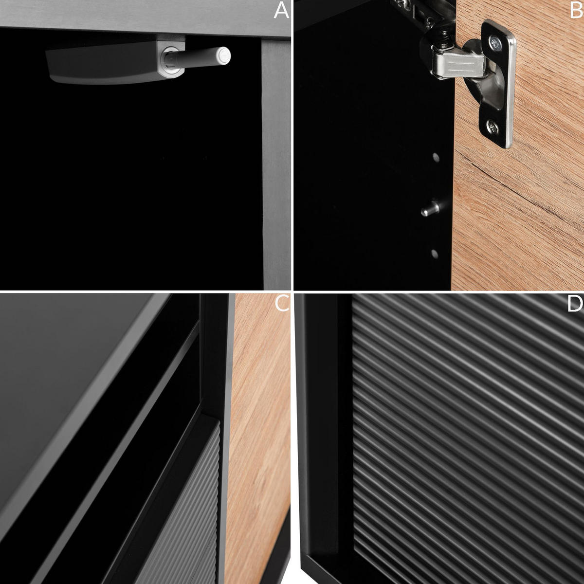 KOMMODE LOFTY TV/HiFi-Einlage, schwarz / Eiche natur - Eichefarben/Schwarz, Holzwerkstoff (151/84/41cm) - KONSIMO®