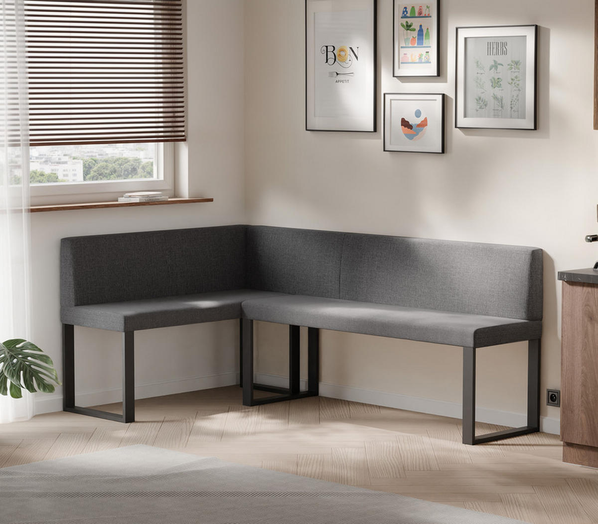 ECKBANK links SANA U Webstoff glatt, 142/196 cm Dunkelgrau - Dunkelgrau, Textil/Metall (142/196cm) - Idohome