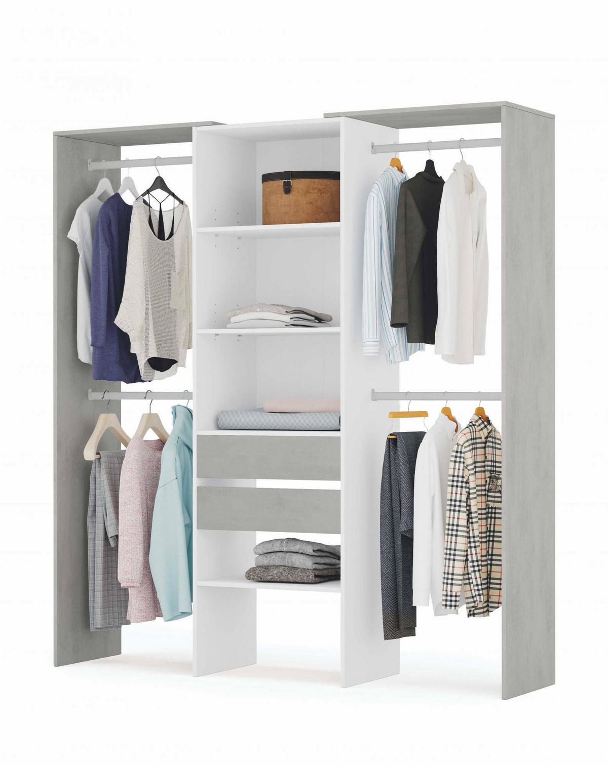 OFFENER KLEIDERSCHRANK Holz-Effekt Weiß, Zement 50x179h202 - Weiß, Holzwerkstoff (179/202/50cm) - DMORA